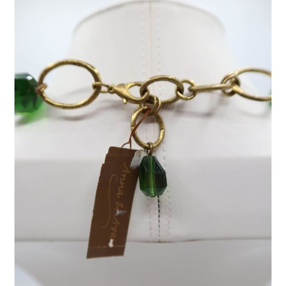 ANNA & AVA Green Faceted Bead Gold Tone Open Link Necklace Statement Chunky NWT - Picture 4 of 6
